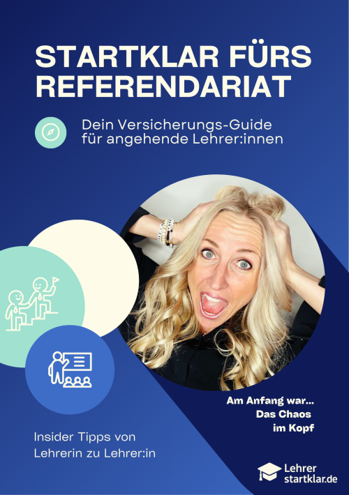 Cover des Booklets „Startklar fürs Referendariat“ mit Sabine Plum – ein Ratgeber für neue Lehrkräfte rund um Versicherungen und Absicherung im Beamtenverhältnis
